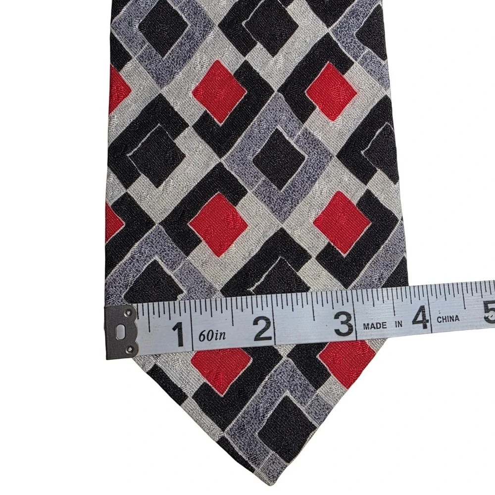 Hubert Milano Geometric Silk Tie Red Black‎ Gray Men's Luxury Italian Made